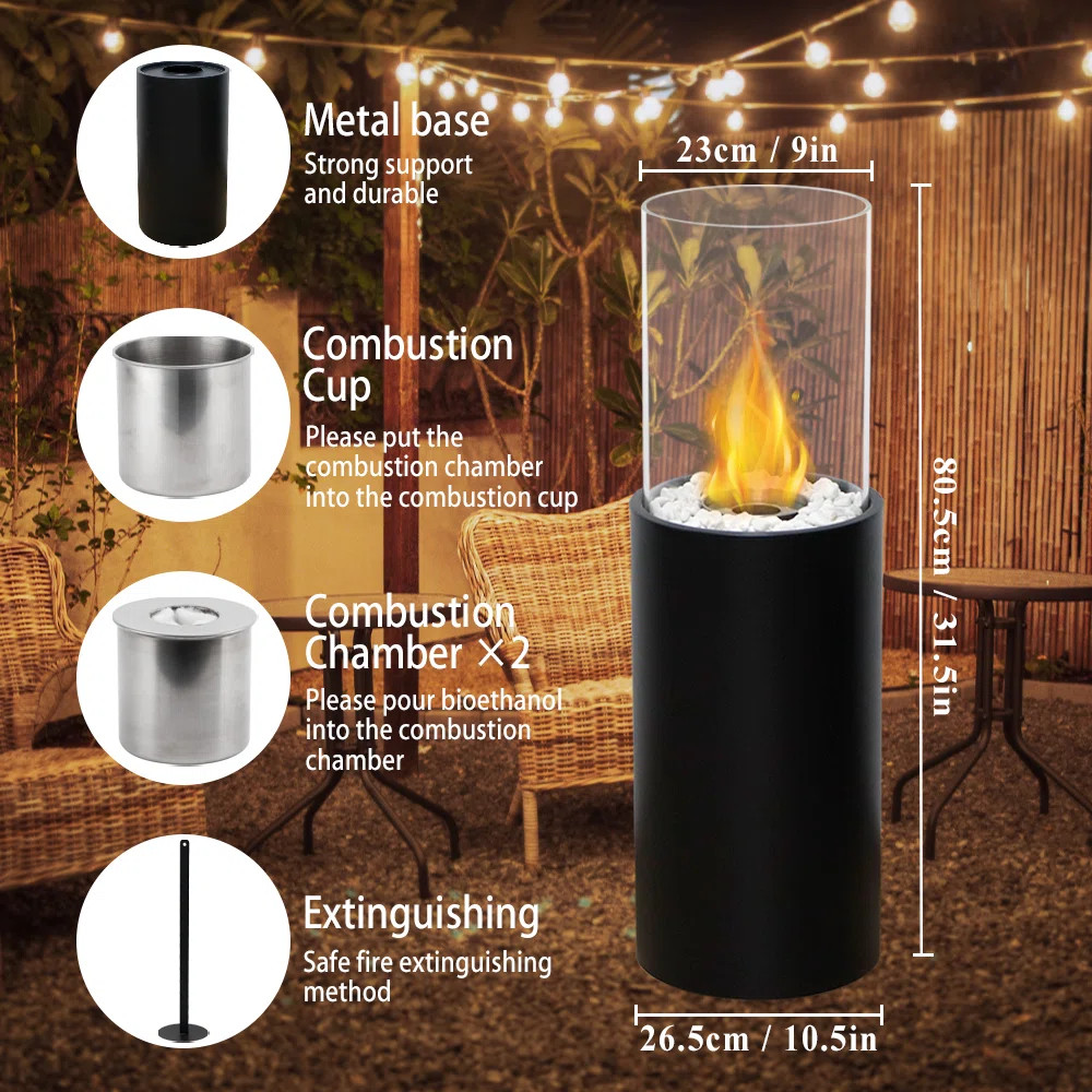 JHY DESIGN 31.5" H Large Standing Clean Burning Bio Ethanol Ventless Fireplace | Wayfair North America