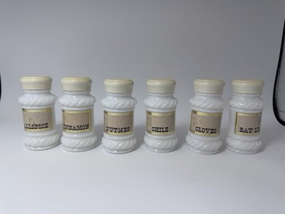 Vintage Set of 6 MCM Milk Glass Spice Jars Shakers with Lids | eBay | eBay US