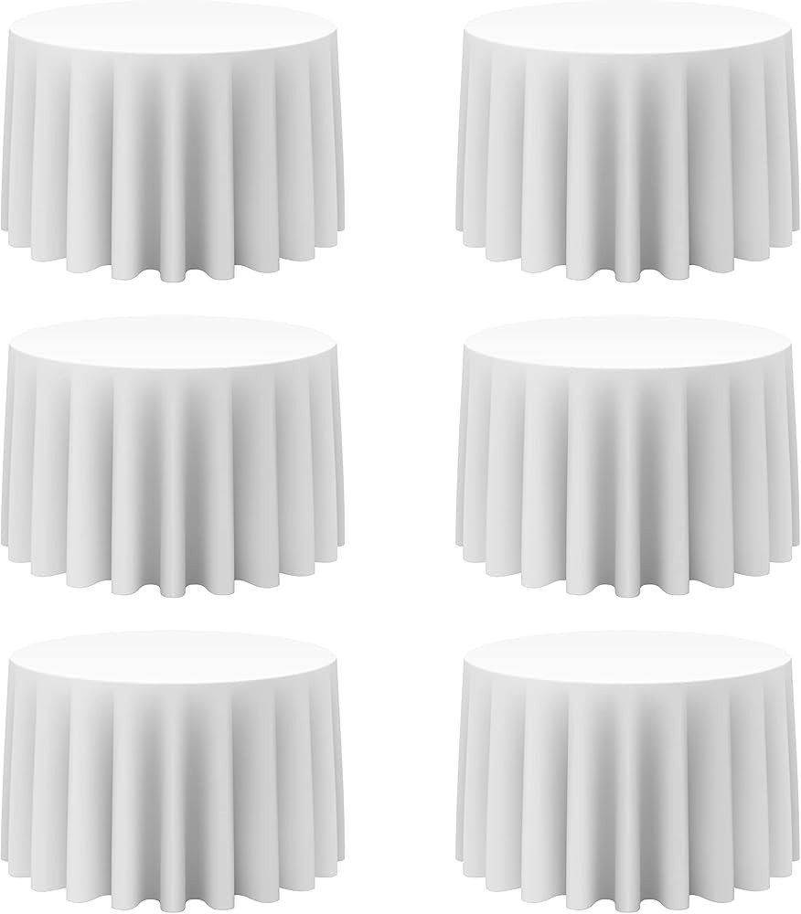 6 Pack White Round Tablecloths 108 Inch - Circle Bulk Linen Polyester Fabric Washable Table Cloth... | Amazon (US)