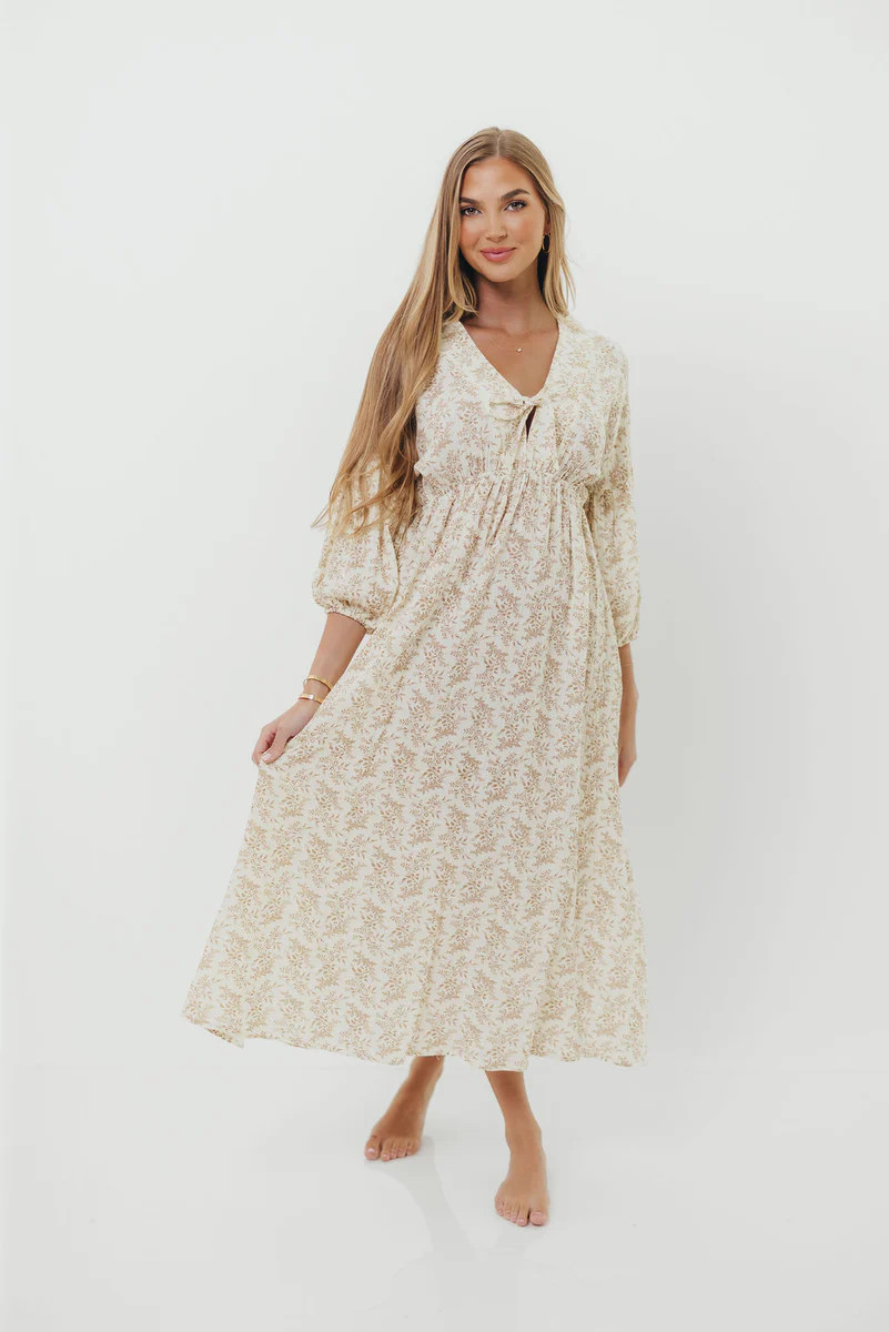 Hunter 100% Cotton Gauze Midi Dress in Natural/Tan Floral - Bump Frien | Worth Collective