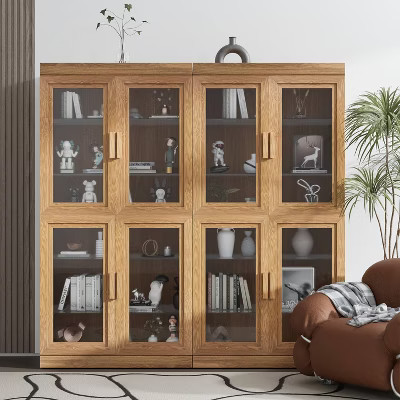 Dovelina Wood Decorative Storage Cabinets with Doors and Adjustable Shelves (Set of 4) - 62" × 62", Natural Wood | Target