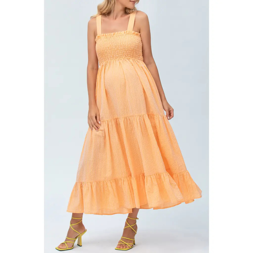 PIETRO BRUNELLI MATERNITY Cotton & Linen Maternity Maxi Dress in Light/Pastel Orange at Nordstrom, Size X-Small | Nordstrom