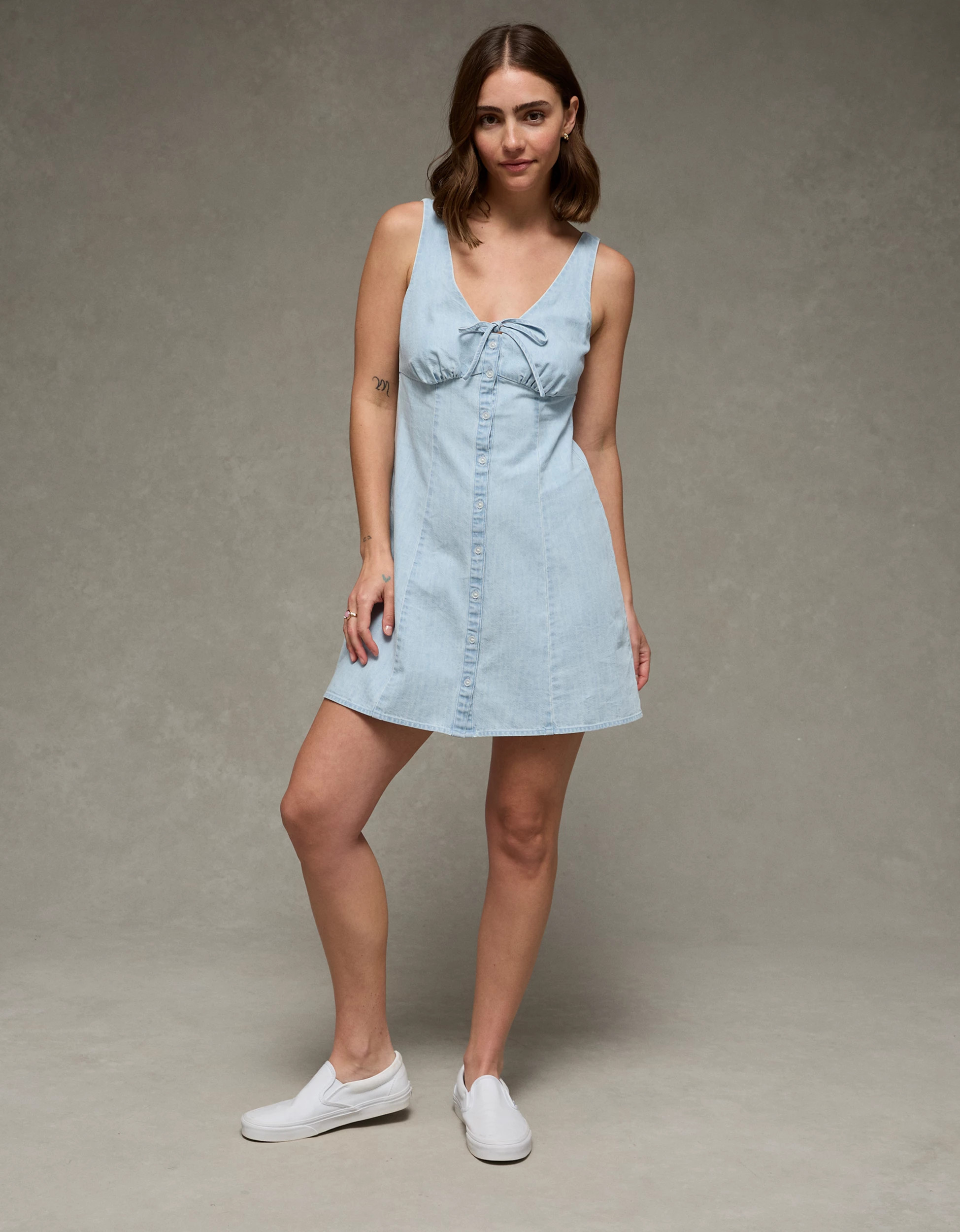 AE Babydoll Button-Up Mini Dress | American Eagle Outfitters (US & CA)