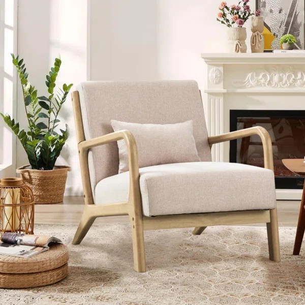 Hertford 26" Wide Mid Century Upholstered Solid Wood Accent Chair with an Extra Pillow | Wayfair North America