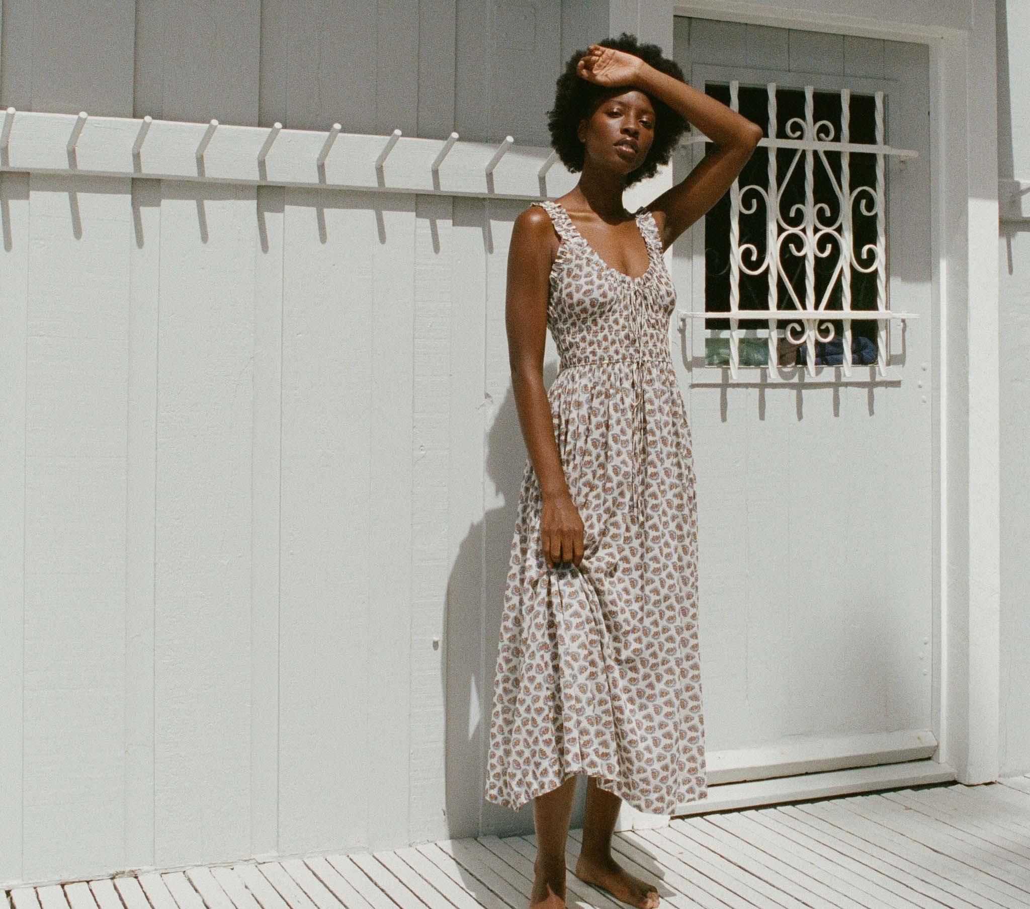 Emmaretta Dress - Sea Salt Bedford Paisley | DÔEN | DOEN