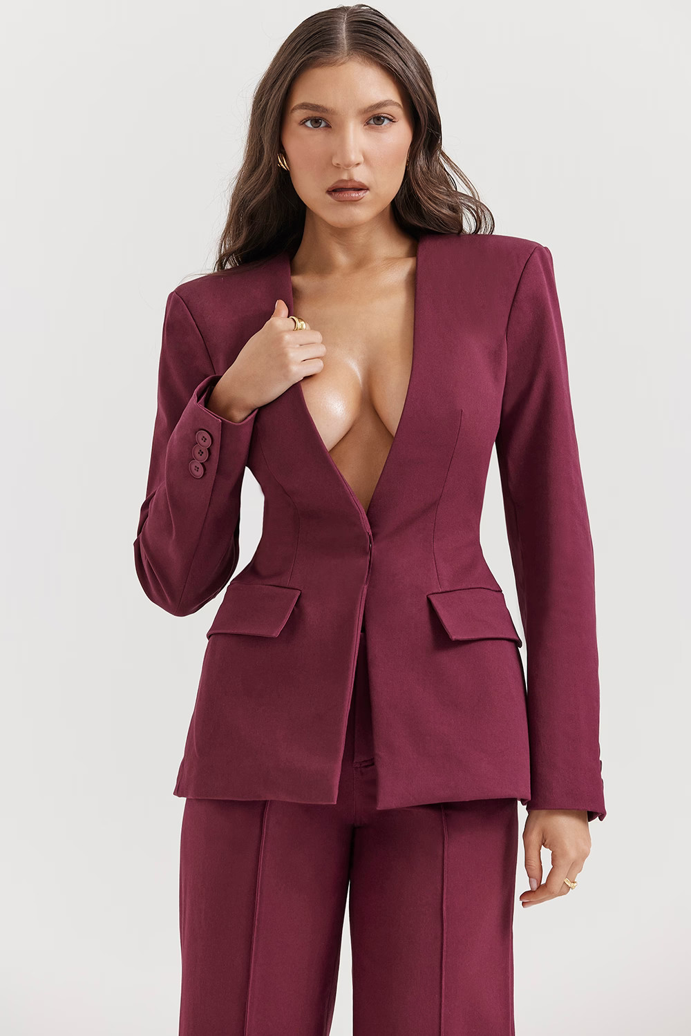 wine deep v blazer | House of CB