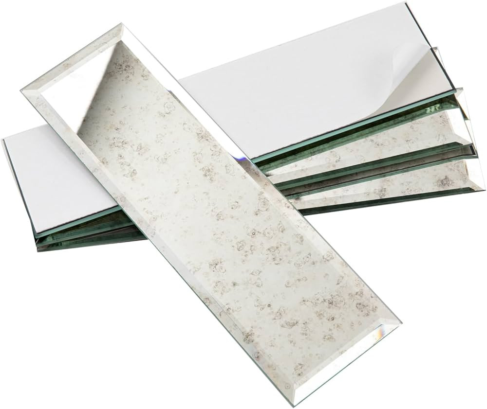 Diflart Antique Mirror Tiles, Peel and Stick, 4x12 Inch, 5 Sq.ft, Beveled Mirror Glass Subway Til... | Amazon (US)