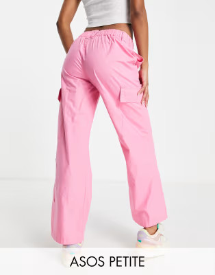 ASOS DESIGN Petite 00's low rise cargo trousers in pink | ASOS (Global)
