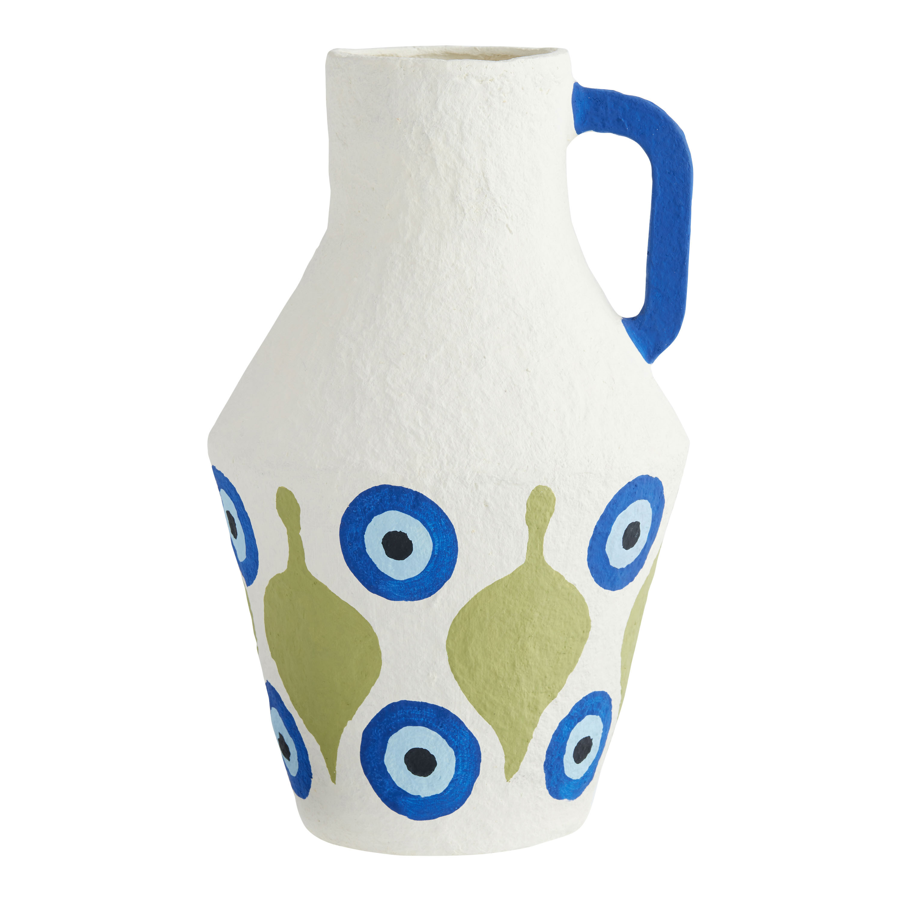 Blue Cotton Mache Evil Eye And Green Leaf Vase | World Market
