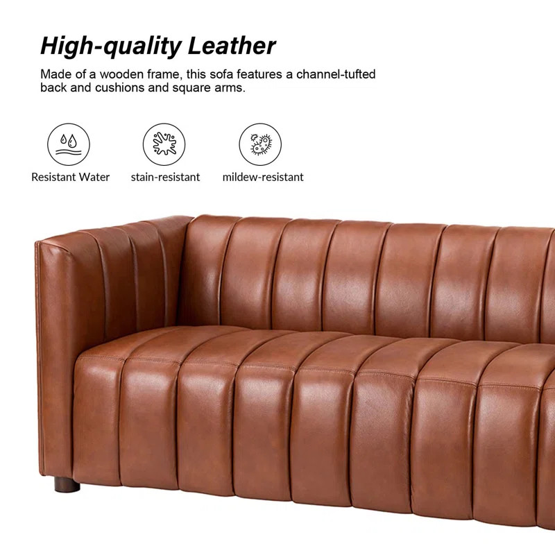 Anorea 83'' Genuine Leather Square Arm Sofa | Wayfair North America