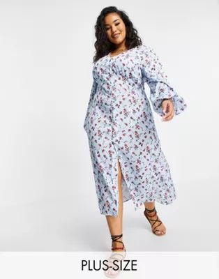 In The Style Plus exclusive x Olivia Bowen exclusive puff sleeve button detail floaty maxi dress ... | ASOS (Global)