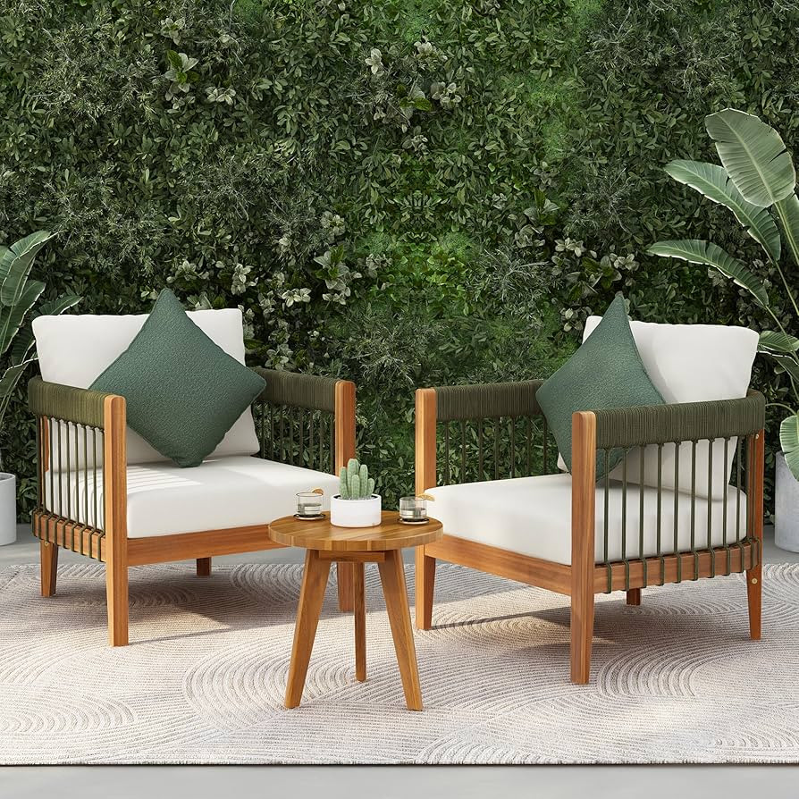 Christopher Knight Home Nadine 3 Pieces Patio Conversation Set, Handwoven Rope Accent Chairs, Aca... | Amazon (US)