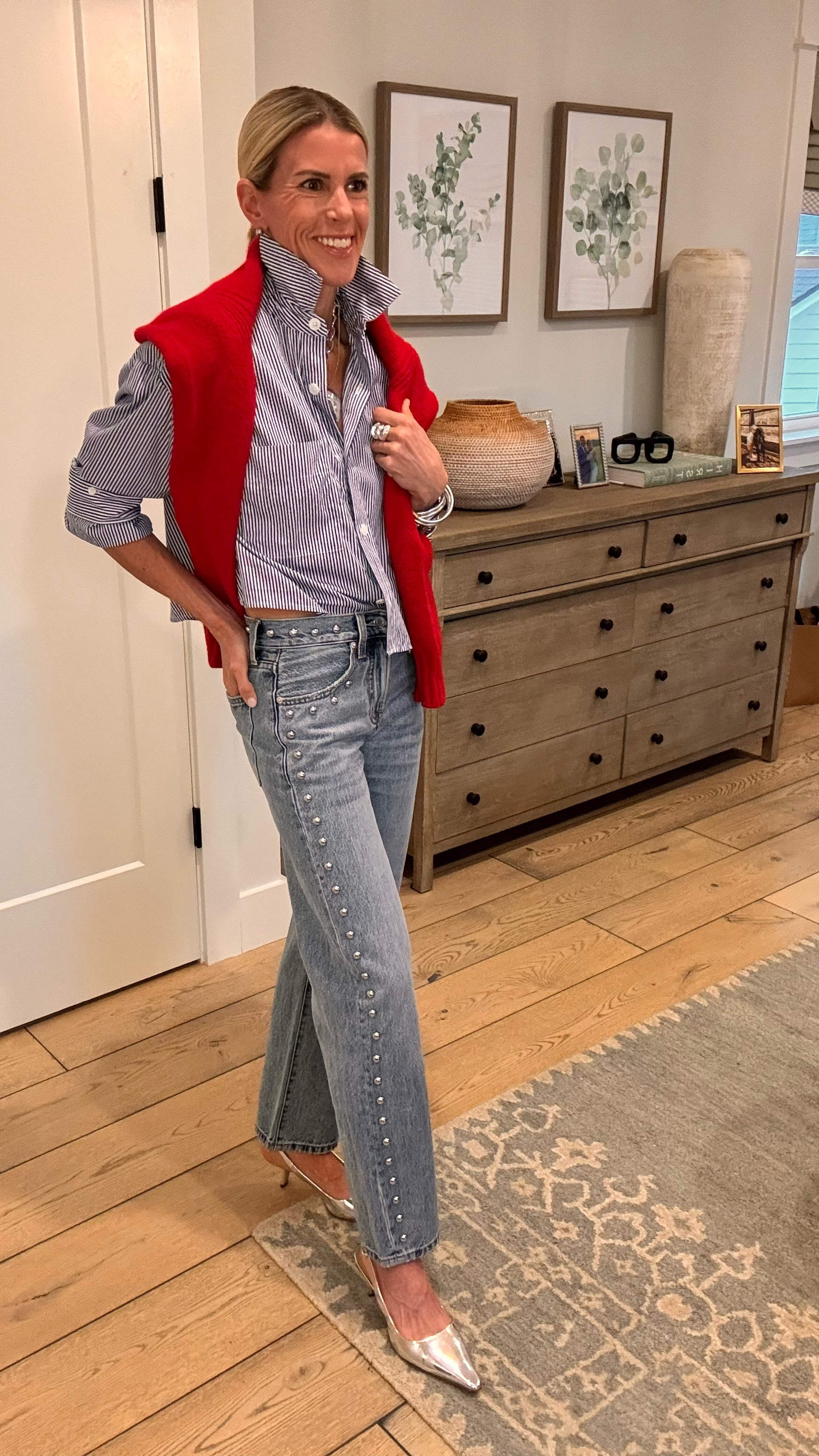 Wow these jeans 🤩 this fit is incredible!! Comes in a ton of washes and I hate to say it but think the studded are sold out. It took me FOREVER to get my hands on these!!  Linked a bunch of the same fit for you though  

#LTKWatchNow #LTKOver40 #LTKWorkwear