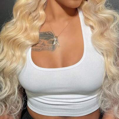 Plus Size Solid Color Rib Knit Cropped Tank Top | SHEIN