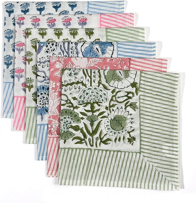 CPC Cloth Napkins 100% Cotton Set of 4 Reusable Napkins, Indian Block Print Toile Floral Dinner N... | Amazon (US)