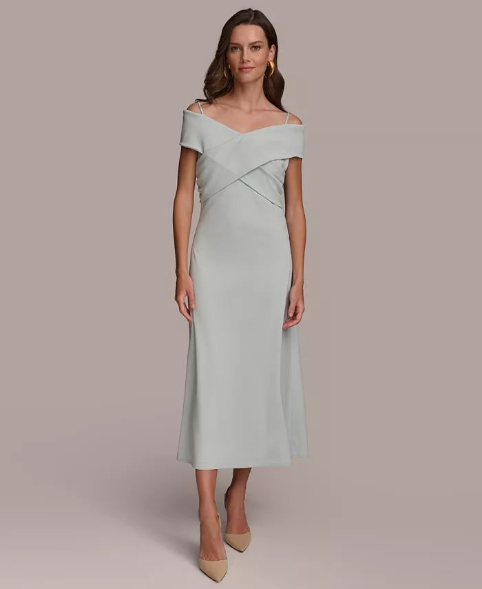 Donna Karan Women's Off-The-Shoulder Crossover Midi Dress - Macy's | Macy's