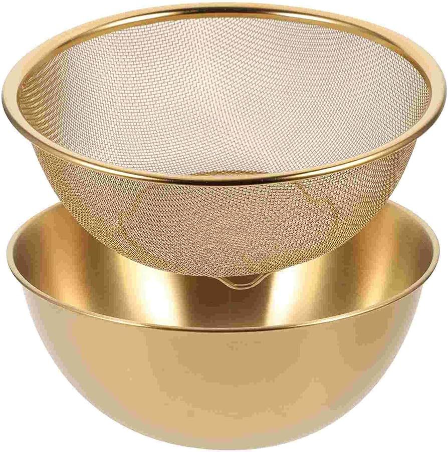 Multi-functional Stainless Steel Rice Washing Bowl - Gold Kitchen Strainer for Rice, Vegetables &... | Amazon (US)