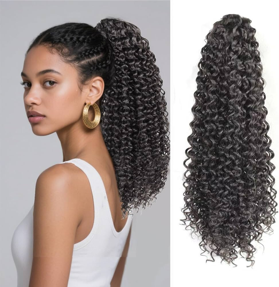 16 Inch Curly Drawstring Ponytail Extension Human Hair Feeling, Synthetic Hair Extensions Clip in... | Amazon (US)