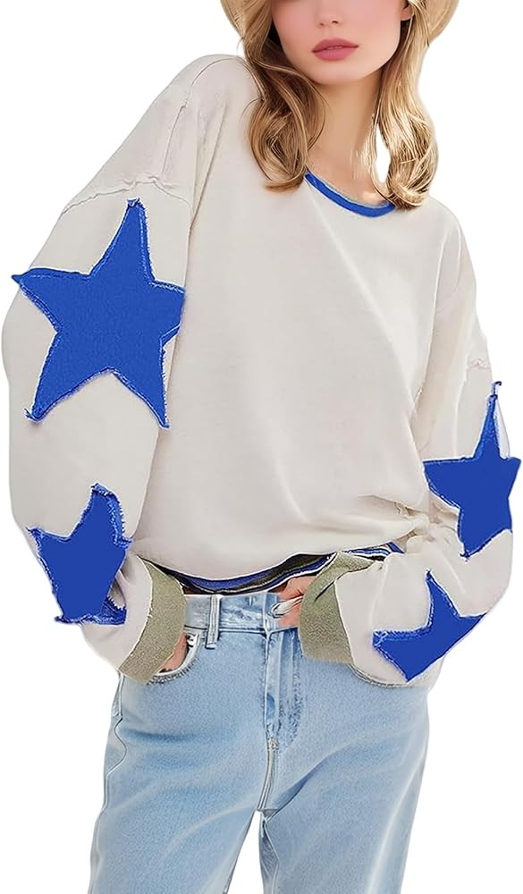 Women's Oversized Sweatshirt Long Sleeve Y2k Star Shirt Drop Shoulder Vintage Graphic Crewneck To... | Amazon (US)