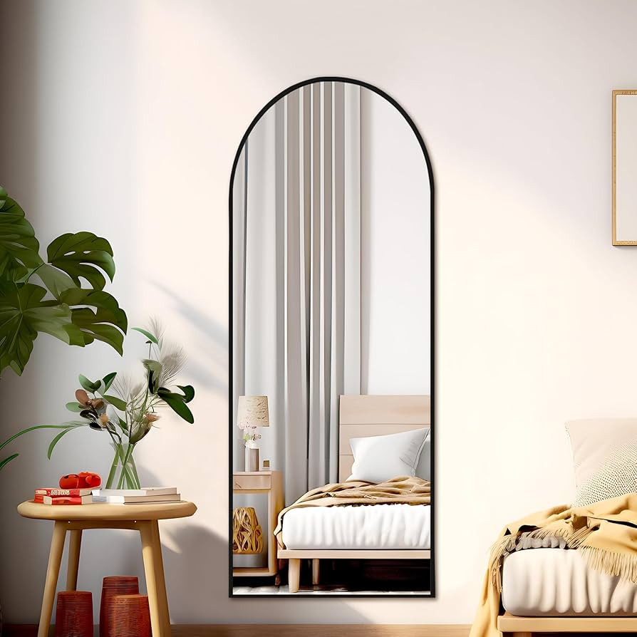 Arched Full Length Mirror, 56"x20"Floor Mirror with Stand, Wall Mirror Full Length, Floor Standing, Hanging or Leaning, Tall Aluminum Frame Full Body Mirror for Bedroom, Black | Amazon (US)