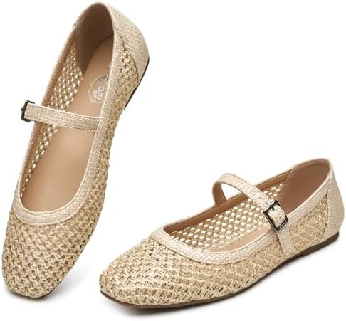 Trary Mary Jane Shoes Women Woven Flats for Women Dressy Ballet Flats Squared Toe Mary Jane Flats... | Amazon (US)