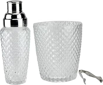 CC Home Furnishings Set of 3 Diamond Cut Handcrafted Clear Cocktail Shaker with Bucket and Tong 9... | Amazon (US)