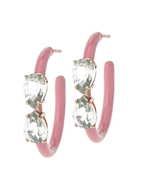 Rose Goldtone Silver, Rock Crystal & Enamel Hoop Earrings | Saks Fifth Avenue