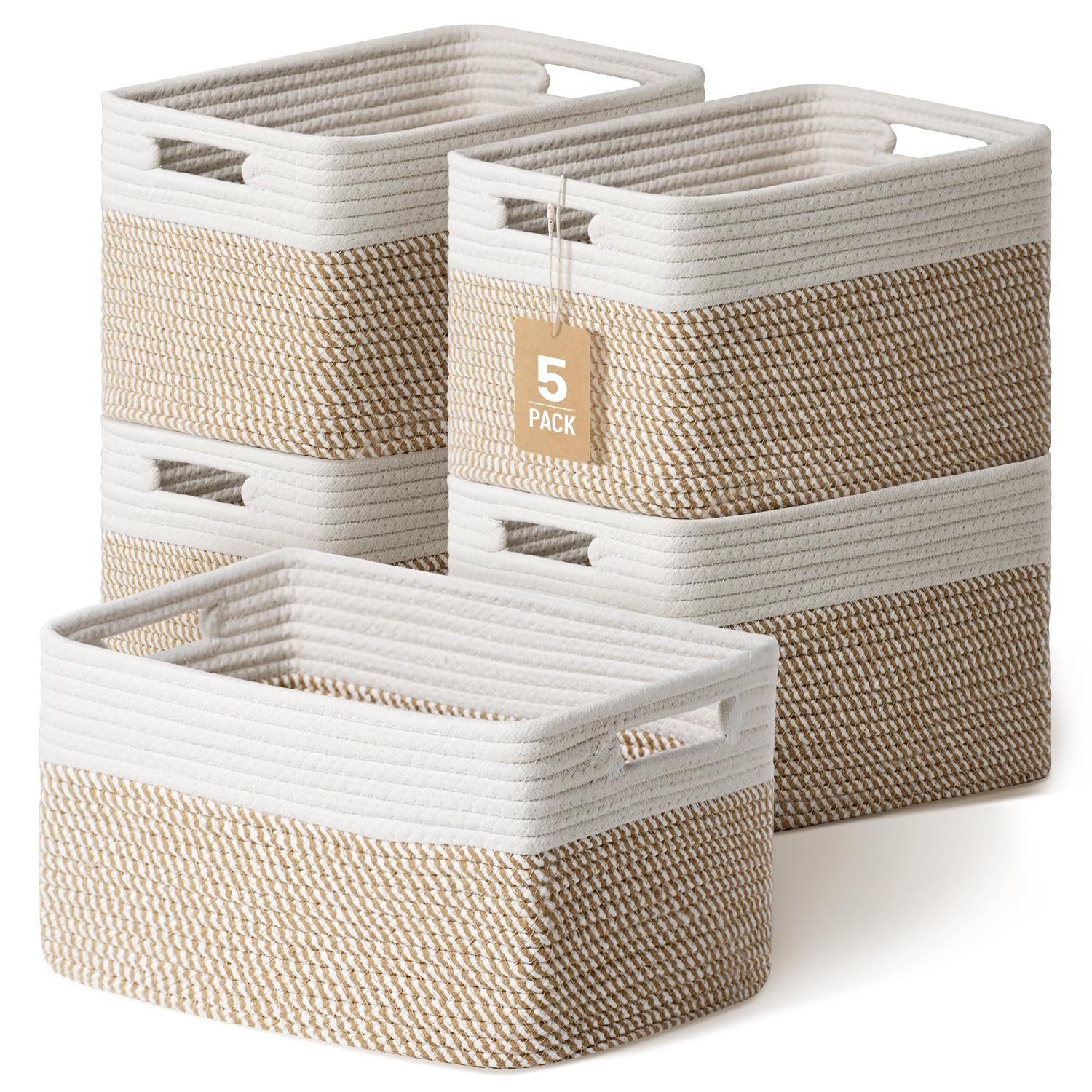 5 Pack Woven Storage Baskets for Shelves, Decorative Basket Organizer Storage Bins for Toys, Book... | Amazon (US)