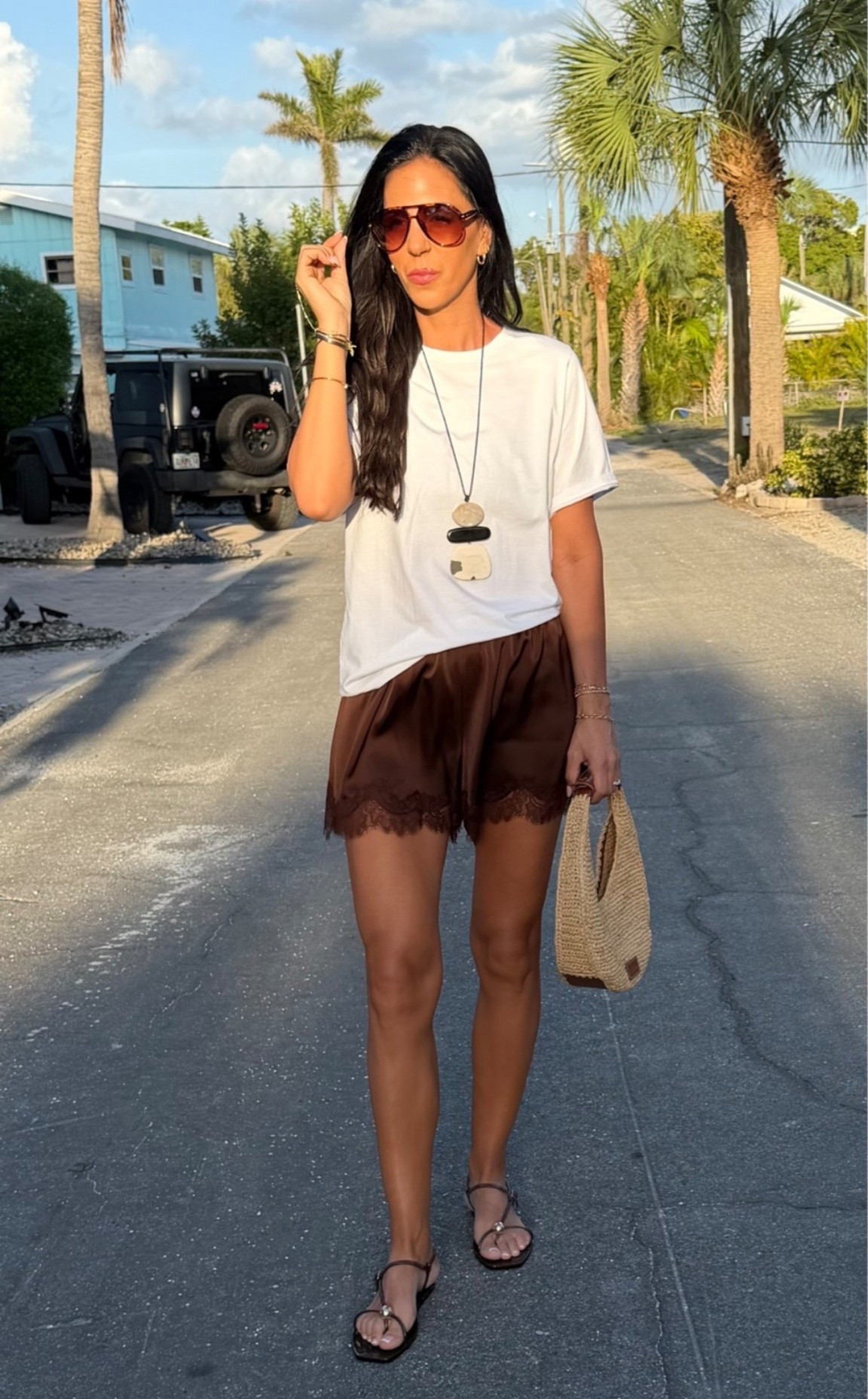 Vacation vibes- comfortable and chic 
Prima cotton favorite tee with the best $22 Target shorts 
Add a chic accessory to elevate the look! 
Smal tee and shorts- tts 

#LTKootd #LTKU #LTKOver40