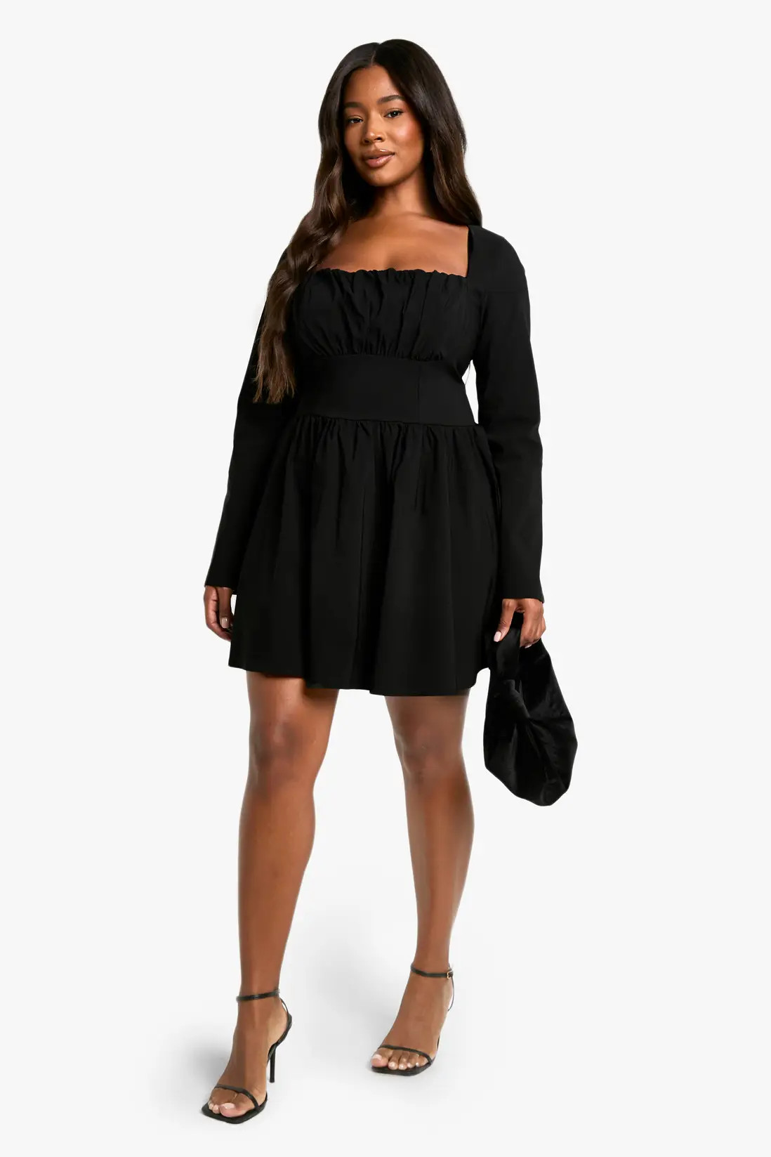 Plus Bengaline Corset Long Sleeve Skater Dress | boohoo (US & Canada)