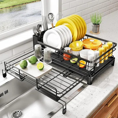 Dish Drying Rack - Extendable Dish Rack, Large Sink Drying Dish Drainer For Kitchen Counter, Stainless Steel Dish Strainer With Utensil Holder | Wayfair North America