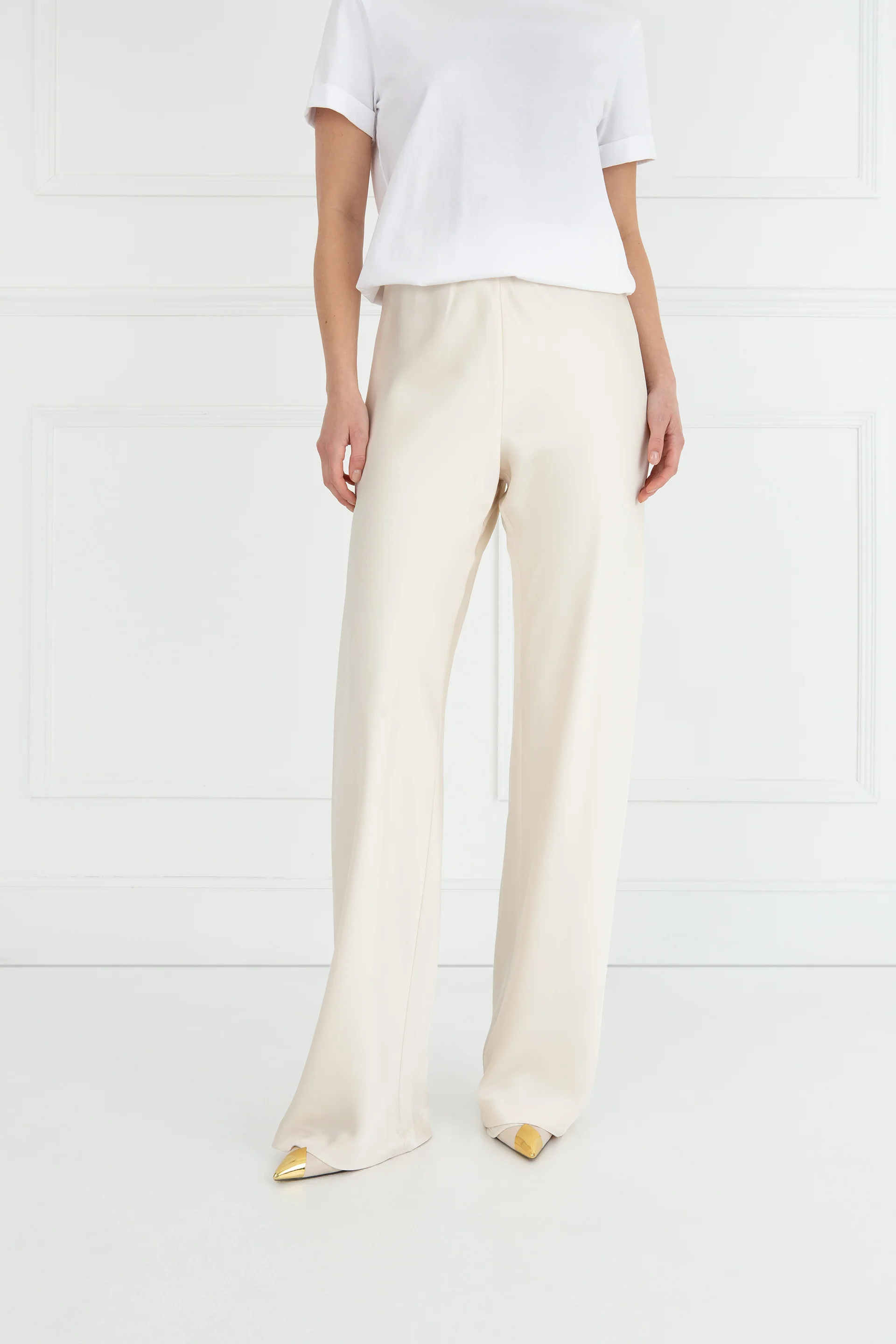 The Sandra | Cream Satin Trousers Classic Length | Sinead Keary