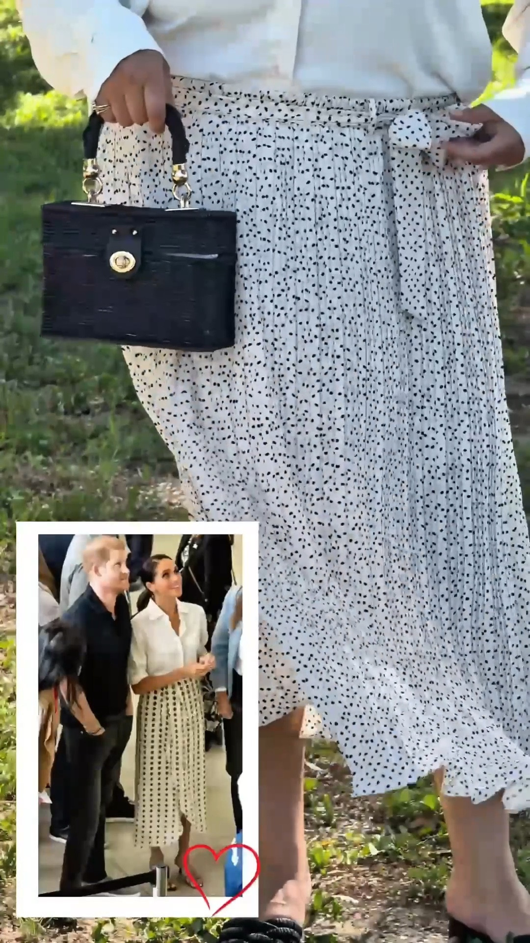 Looking for Easter outfit ideas 2025? Here’s a chic and timeless look inspired by Meghan Markle’s San Basilio de Palenque, Colombia outfit! I recreated her effortless style using pieces you can easily shop — perfect for Easter brunch, spring events, or church outfits.

Outfit details:
	•	Cream button-up shirt
	•	Polka dot midi skirt
	•	Black rattan crossbody purse
	•	Strappy kitten heels

This look is feminine, classic, and easy to recreate — ideal for anyone searching for Easter Sunday outfit inspo or spring outfit ideas 2025.

Tap to shop and recreate this royal-inspired look for less!

#LTKSeasonal #LTKMidsize #LTKPetite