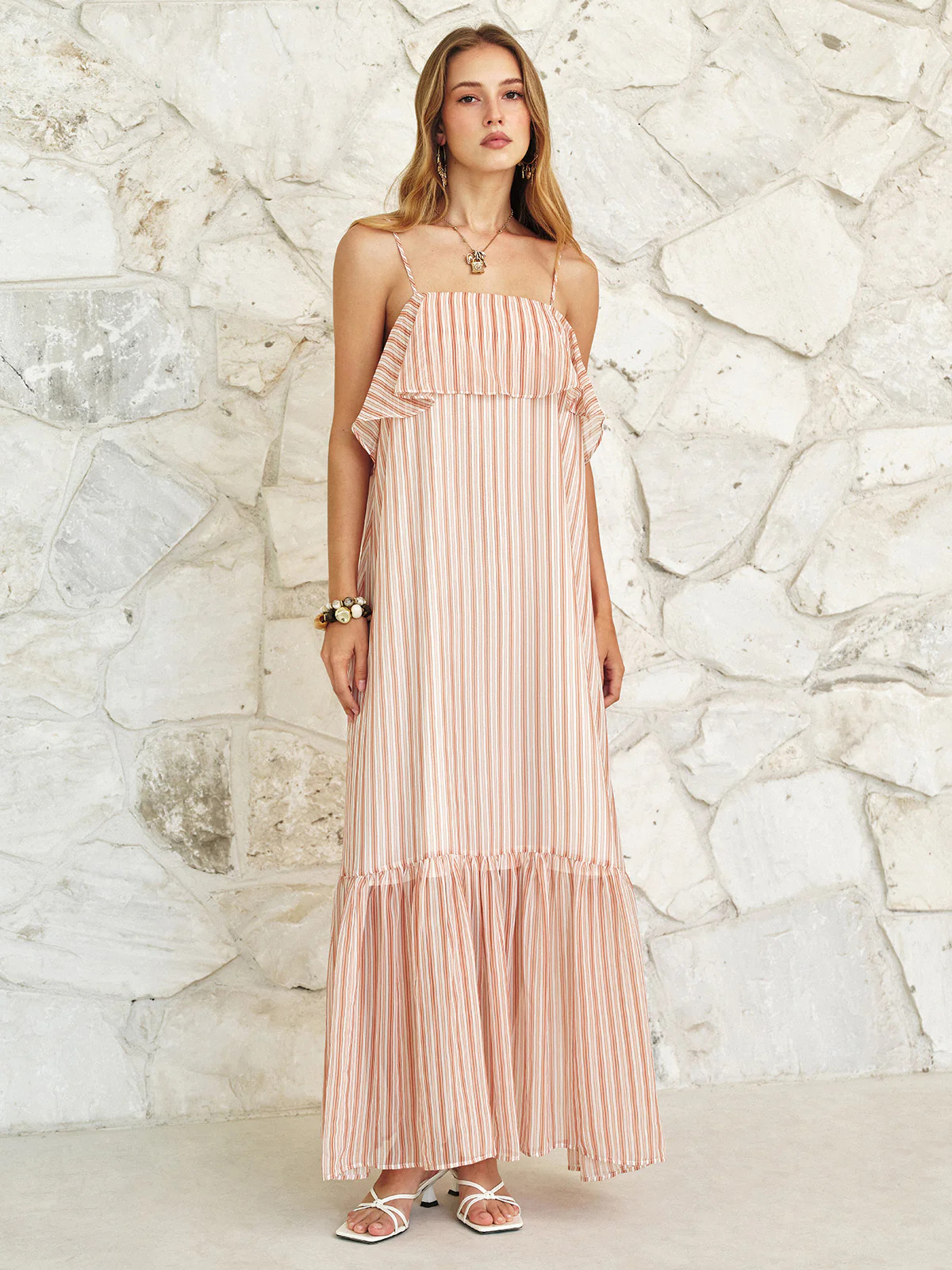 Striped Ruffled Cami Maxi Dress | Commense