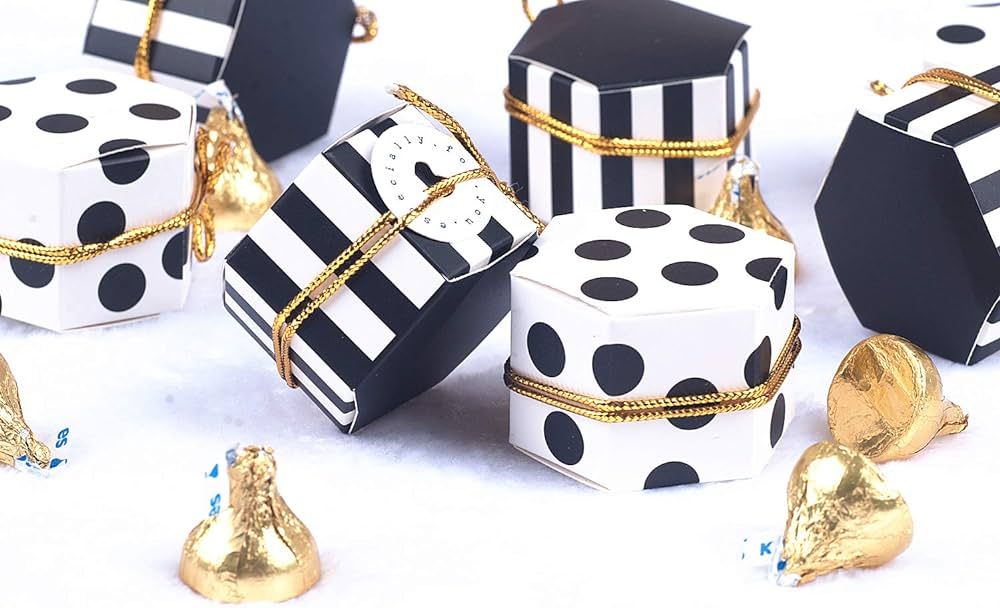 Aimto Black and White Favor Boxes Treat Boxes Party Candy Boxes With Tags And Rope - 2"x 2"x 1"-5... | Amazon (US)