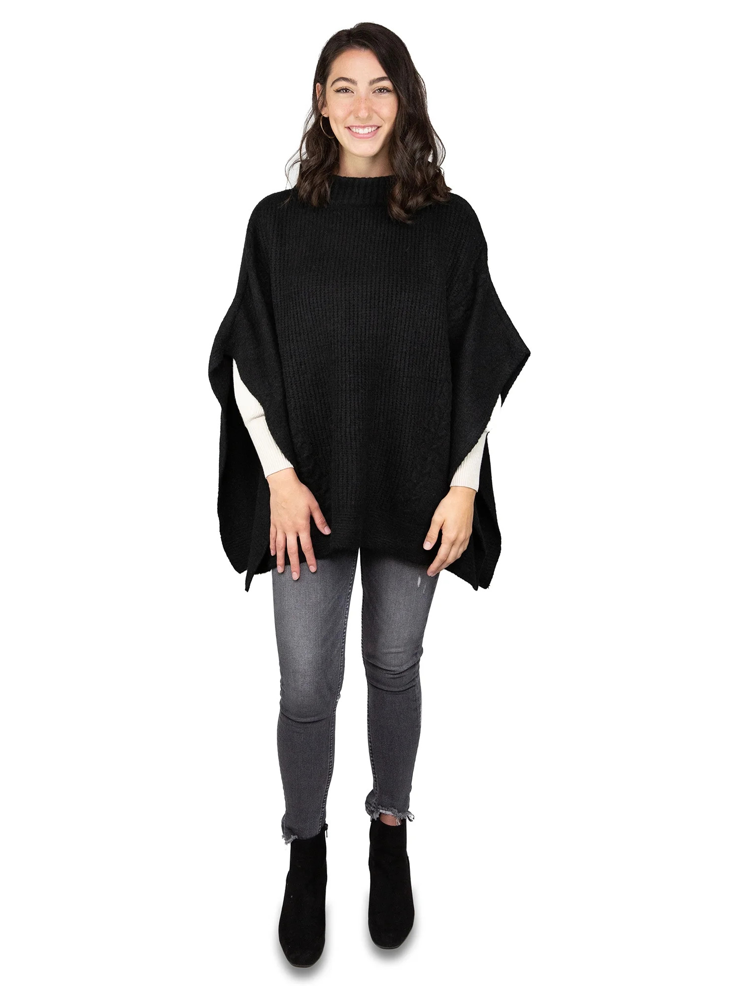 Time and Tru Womens Cable Knit Poncho Size Small/Medium Black Color | Walmart (US)