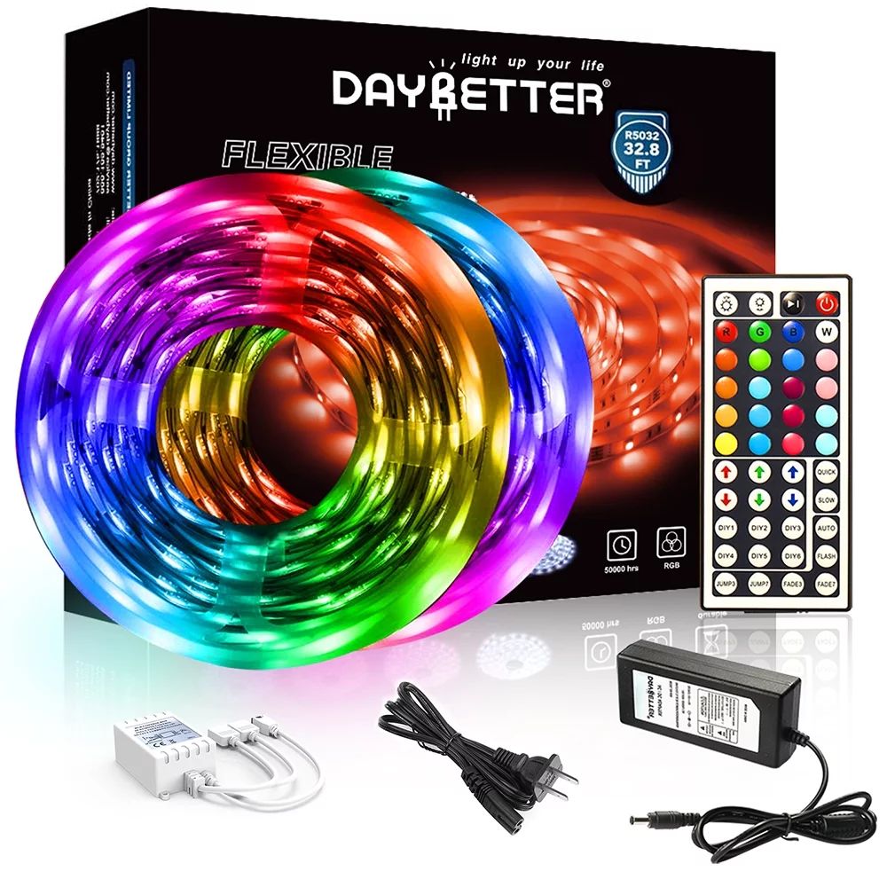 DAYBETTER LED Strip Light 32.8ft 5050RGB Color Changing,with 44 Key Remote and 12V Power Supply,f... | Walmart (US)