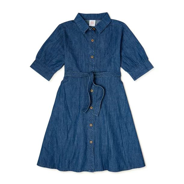 Wonder Nation Girls Collared Shirt Dress with Elbow Sleeves, Sizes 4-18 & Plus - Walmart.com | Walmart (US)