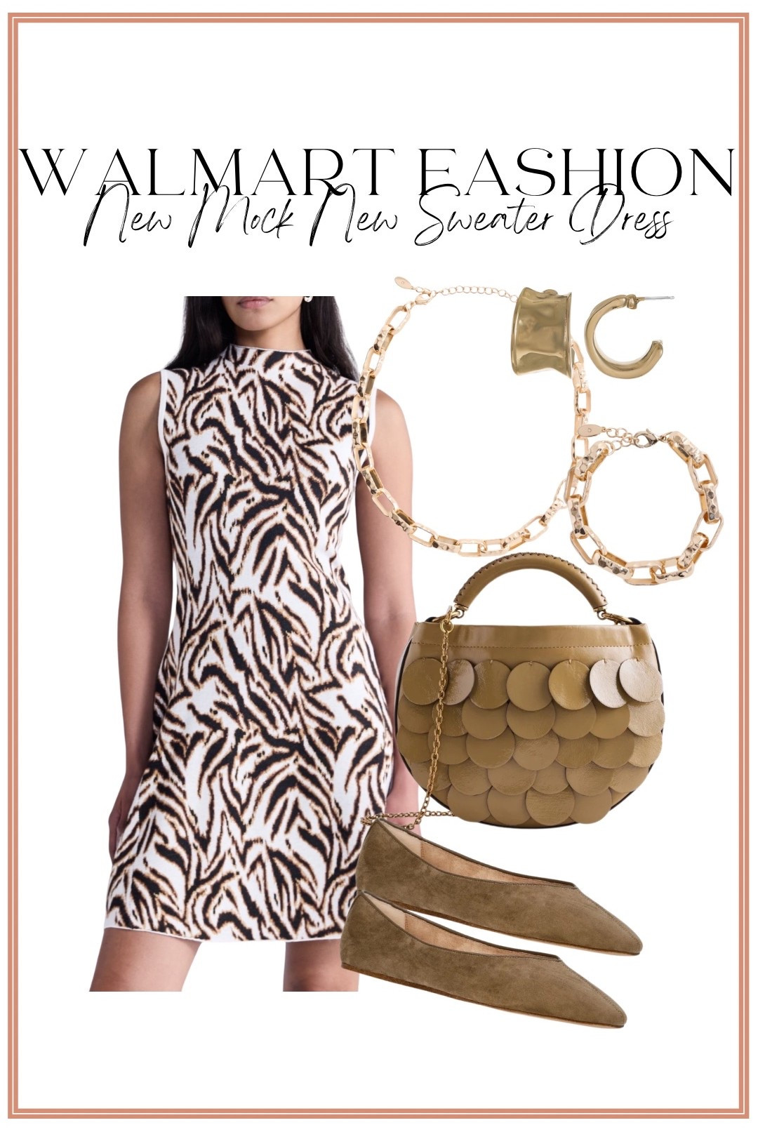 Walmart fashion is doing it AGAIN 😍 This brand new zebra print sweater dress is such a fun statement piece for fall! I love the neutral brown and cream animal print, mock neck and easy mini length—and paired with chocolate brown flats, a statement handbag and gold jewelry, it looks SO elevated. Such a cute Walmart fall outfit for dinner, date night, girls’ night or any fall plans! 🤎

#walmartfashion #walmartfinds #walmartnewarrivals #walmartstyle #walmartfashionfinds #fallfashion #falloutfit #falloutfitideas #sweaterdress #animalprint #zebraprint #affordablefashion #affordablestyle #womensfashion #fallstyle

#LTKootd #LTKPetite