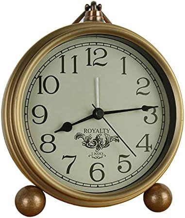 Golden Table Clock, Retro Vintage Non-Ticking Table Desk Alarm Clock Battery Operated Silent Quar... | Amazon (US)