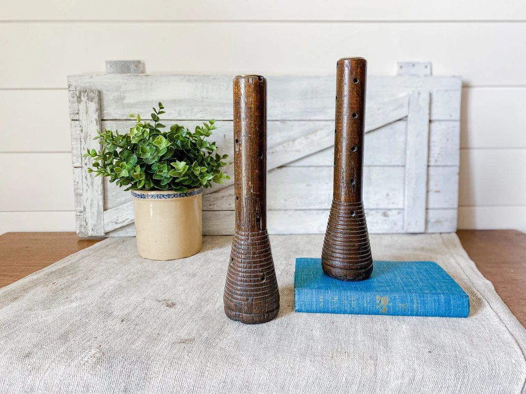 Vintage Pair of Wooden Beehive Spool Candle Holders Dark Wood Candlesticks Modern Rustic Farmhous... | Etsy (US)