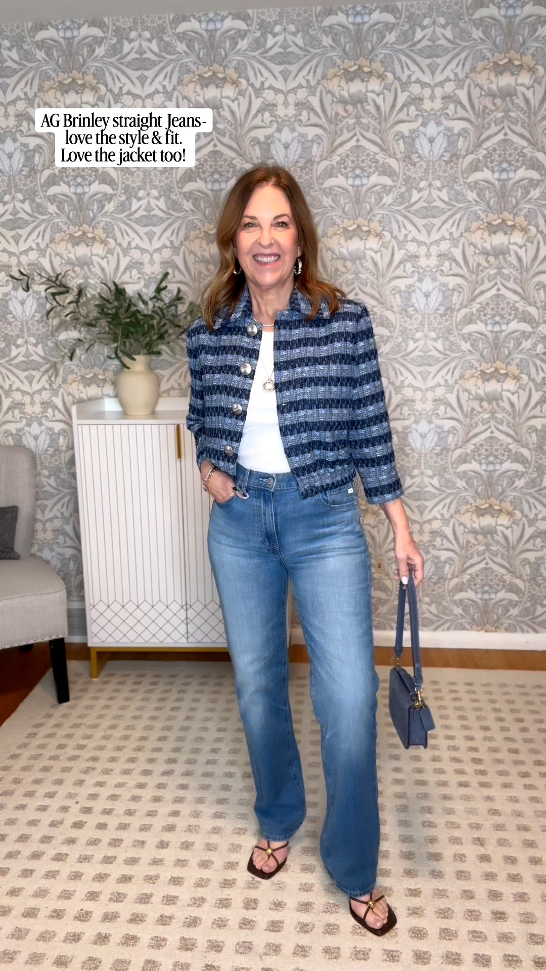 Ag Brinley straight leg Jeans for tts. If between sizes and want a trimmer fit, size down. 

Lagence jacket fits tts.  I'm wearing size XS. 

Dolce vita heels run tts. I love the color. 

Coach handbag. 

#LTKPetite #LTKgrwm #LTKOver40