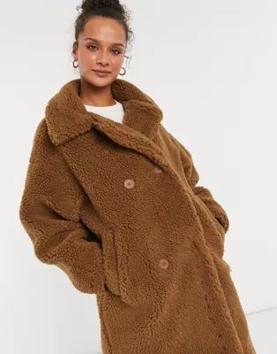Monki Teddy borg coat in brown | ASOS (Global)
