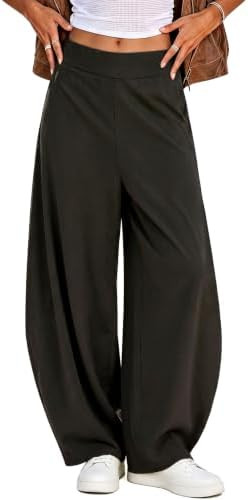 Fisoew Women's Baggy Wide Leg Track Pants Casual Elastic High Waisted Barrel Active Gym Trousers ... | Amazon (US)