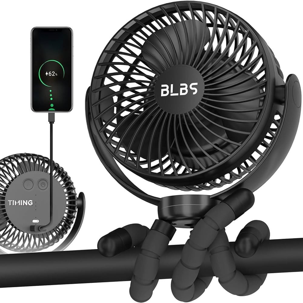 Stroller Fan - 65Hrs 12600mAh Rechargeable, Timing Car Seat, Portable Clip On Battery Operated fo... | Amazon (US)