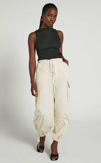 Dean Pants - Drawstring Cargo Pants in Neutral | Showpo (US, UK & Europe)