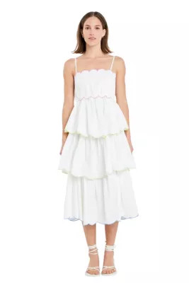 English Factory Women's Scallop Sleeveless Tiered Dress, White, Medium | Belk