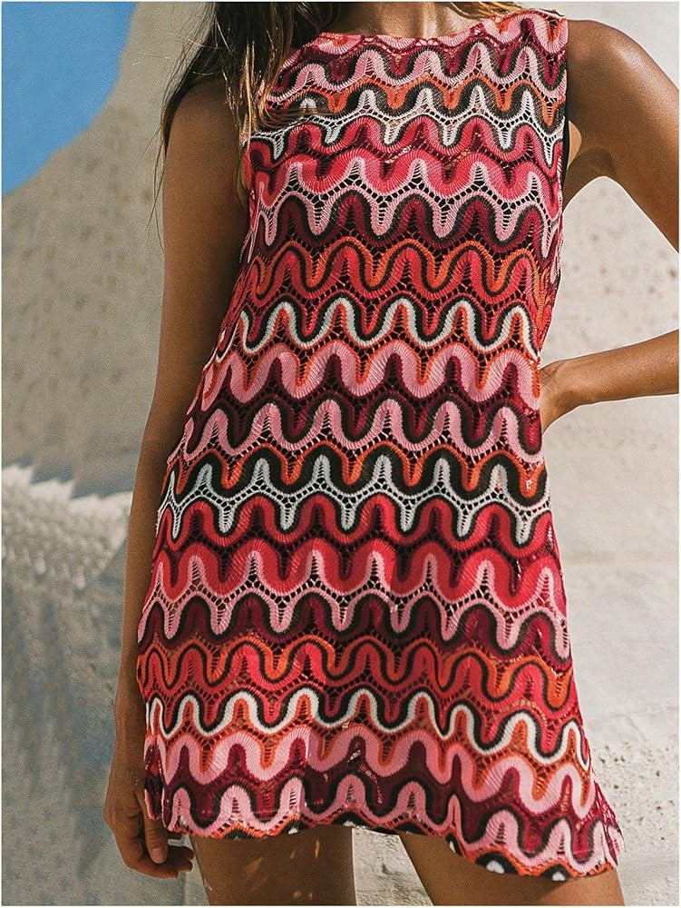 GORGLITTER Women's Crochet Vacation Summer Mini Dress Sundresses Boho Beach Hawaiian Party Club G... | Amazon (US)