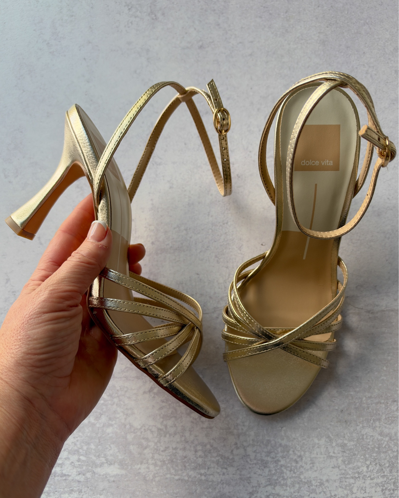Dolce Vita gold heels perfect for the holidays