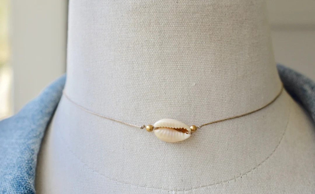 Cowrie Shell Choker: Gold Bead Nylon Cord Necklace - Etsy | Etsy (US)